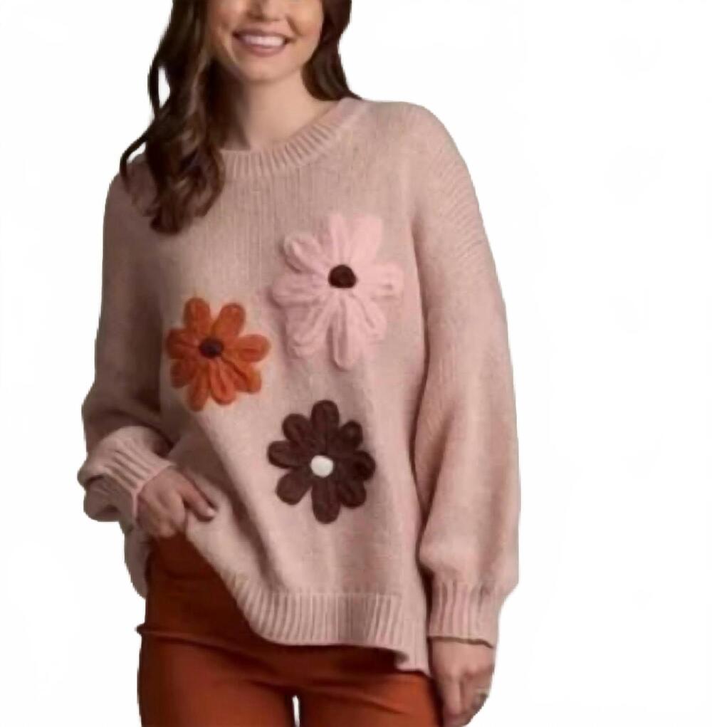NEW MUDPIE farley floral sweater in stone